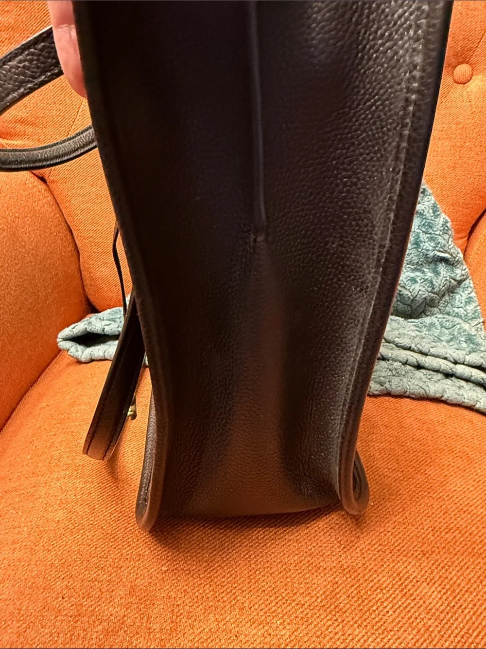 Coach Pebbled Leather Shoulder Tote - Black with Gold Hardware, Lined w/Ox Blood
